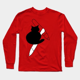 cat and two pencils school or art design Long Sleeve T-Shirt